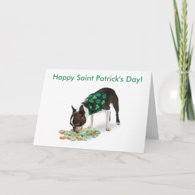 Boston Terrier Lycklig St. Patrick's Day Card Kort (Framsida)