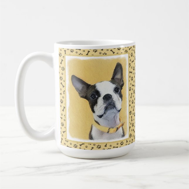 Boston Terrier-målning - Cute Original-Hund Art Kaffemugg (Vänster)