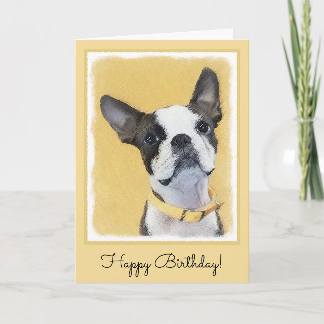 Boston Terrier-målning - Cute Original-Hund Art Kort (Framsida)