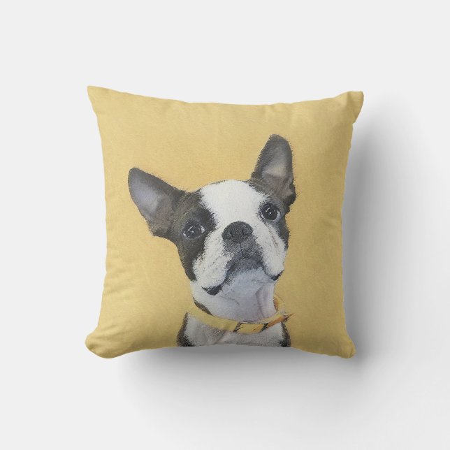 Boston Terrier-målning - Cute Original-Hund Art Kudde (Framsida)