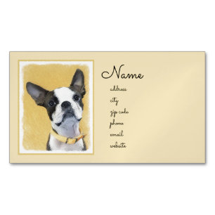 Boston Terrier-målning - Cute Original-Hund Art Magnetiska Visitkort