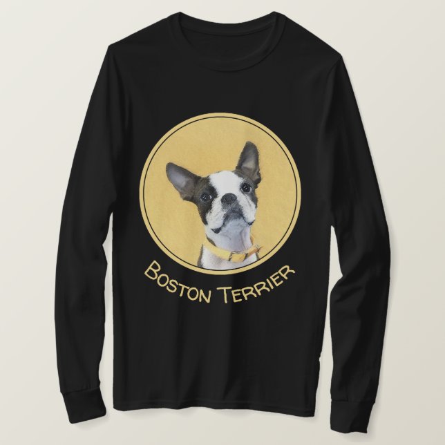 Boston Terrier-målning - Cute Original-Hund Art T Shirt (Design framsida)