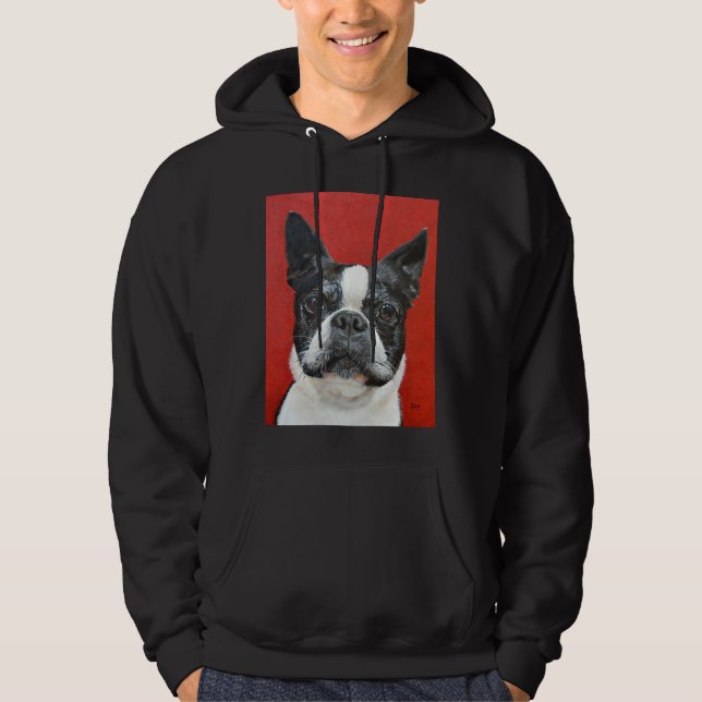 Boston Terrier-målning i akryliker av Jimmie Bart Hoodie (Framsida)