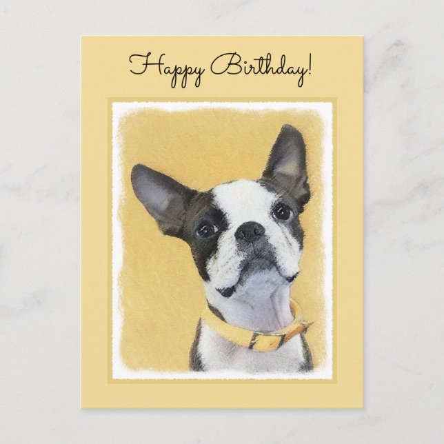 Boston Terrier-målning - Söt originell hundkonst Vykort (Framsida)