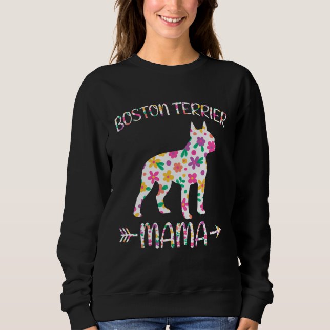 Boston Terrier Mama Floral Dog Mom Mothers Day T Shirt (Framsida)