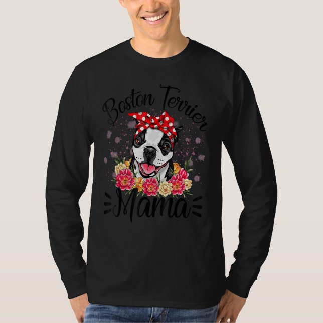 Boston Terrier Mamma Blommigts Cute Hund Mor T Shirt (Framsida)