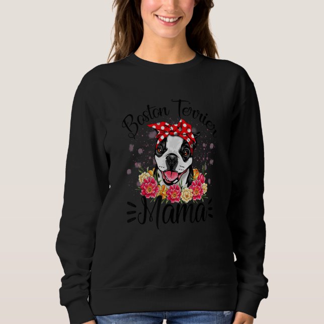 Boston Terrier Mamma Blommigts Cute Hund Mor T Shirt (Framsida)