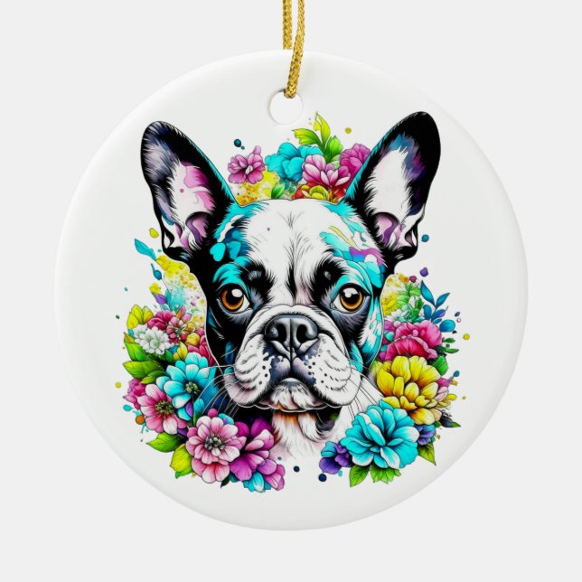 Boston Terrier Mamma Paw-utskrift Julgransprydnad Keramik (Framsidan)