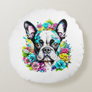 Boston Terrier Mamma Pawprint Rund Kudde