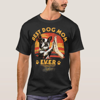 Boston Terrier Mamma Retro Solnedgång Rolig Hund T Shirt