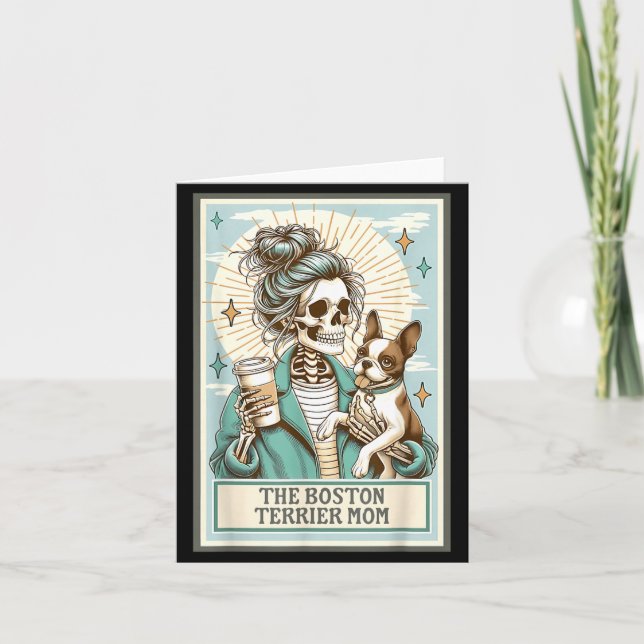 Boston Terrier Mamma Skelett Tarotkort Häxa Vibbar Kort (Framsida)