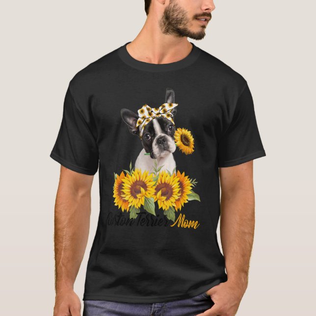 Boston Terrier Mamma Sunblomma Sommar Hund Mamma M T Shirt (Framsida)