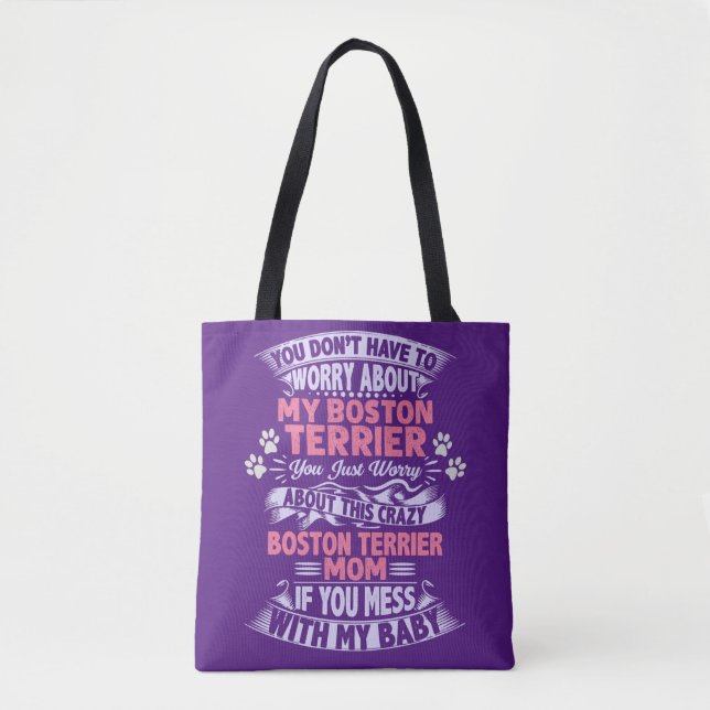 "Boston Terrier" Mamma Tote Bag. Tygkasse (Framsida)