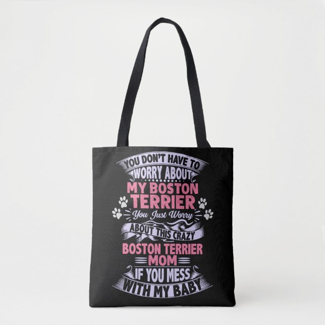 "Boston Terrier" Mamma Tote Bag. Tygkasse (Framsida)