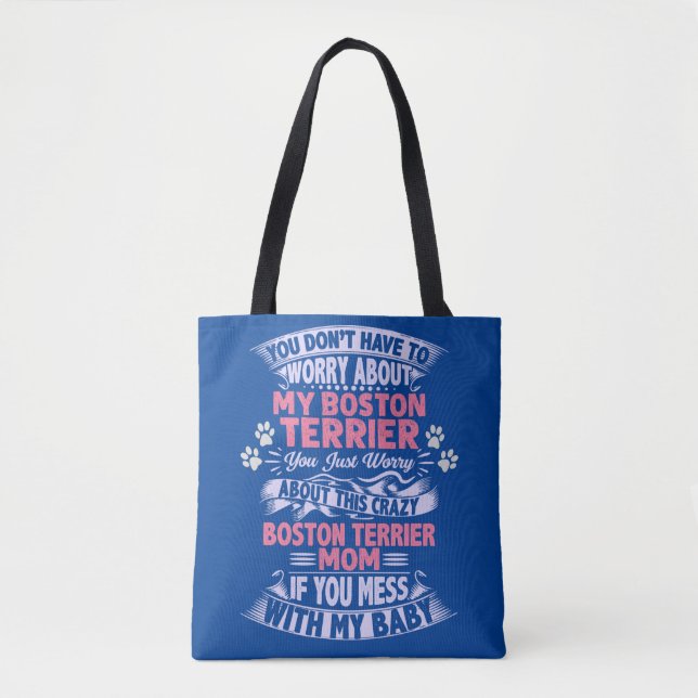 "Boston Terrier" Mamma Tote Bag. Tygkasse (Framsida)