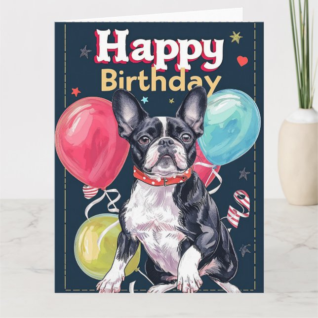 Boston Terrier med ballonger Kort (Framsida)