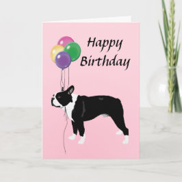 Boston Terrier med ballonggrattis på födelsedagen Kort