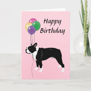 Boston Terrier med ballonggrattis på födelsedagen Kort