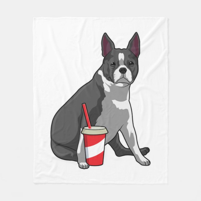 Boston Terrier med Drink Fleecefilt (Framsidan)