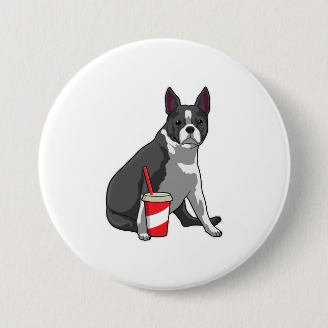 Boston Terrier med Drink Knapp (Framsida)
