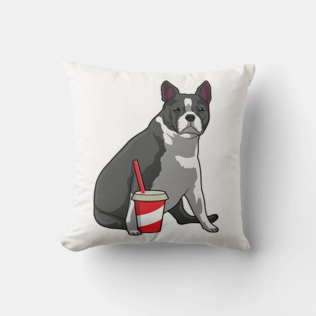 Boston Terrier med Drink Kudde (Framsida)