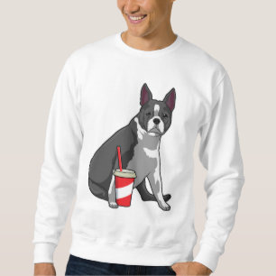 Boston Terrier med Drink Lång Ärmad Tröja