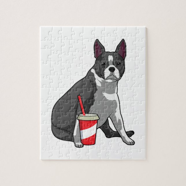 Boston Terrier med Drink Pussel (Vertikal)