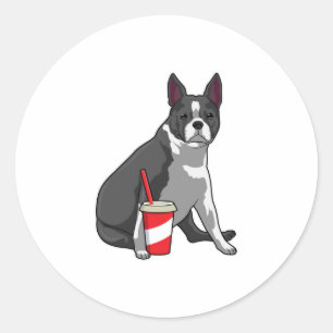 Boston Terrier med Drink Runt Klistermärke