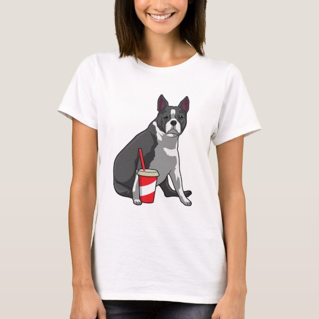 Boston Terrier med Drink T Shirt (Framsida)