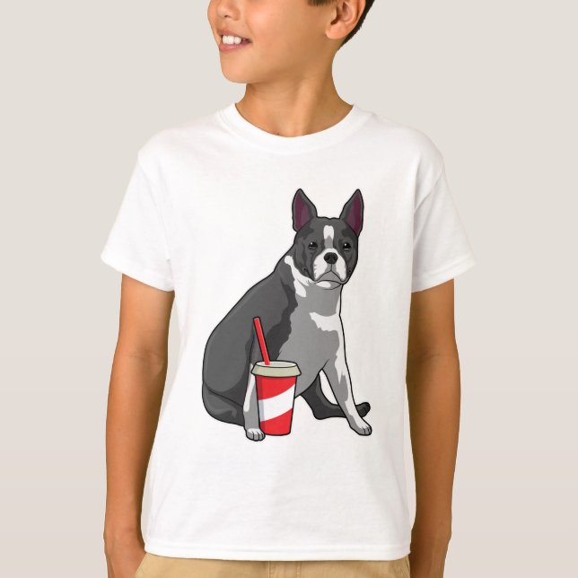 Boston Terrier med Drink T Shirt (Framsida)