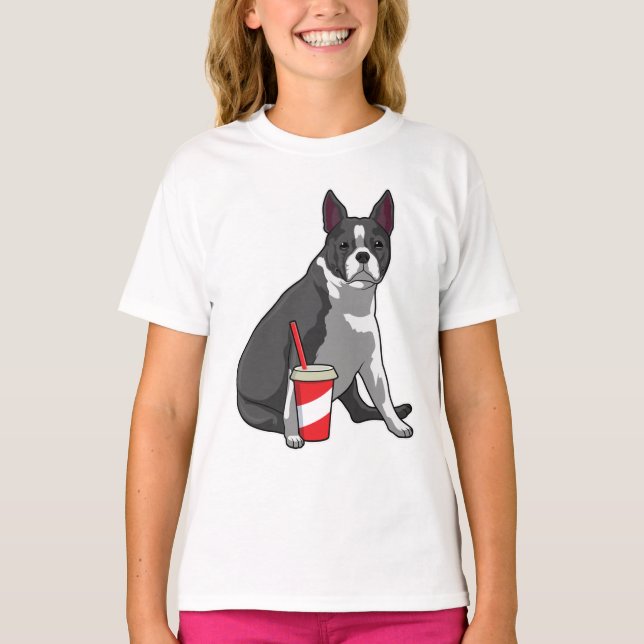Boston Terrier med Drink T Shirt (Framsida)