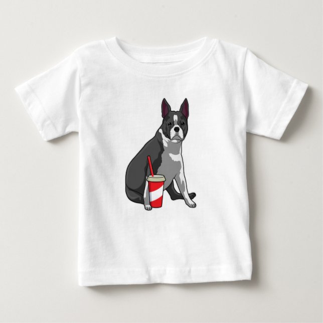 Boston Terrier med Drink T Shirt (Framsida)