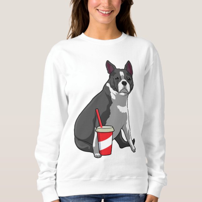 Boston Terrier med Drink T Shirt (Framsida)