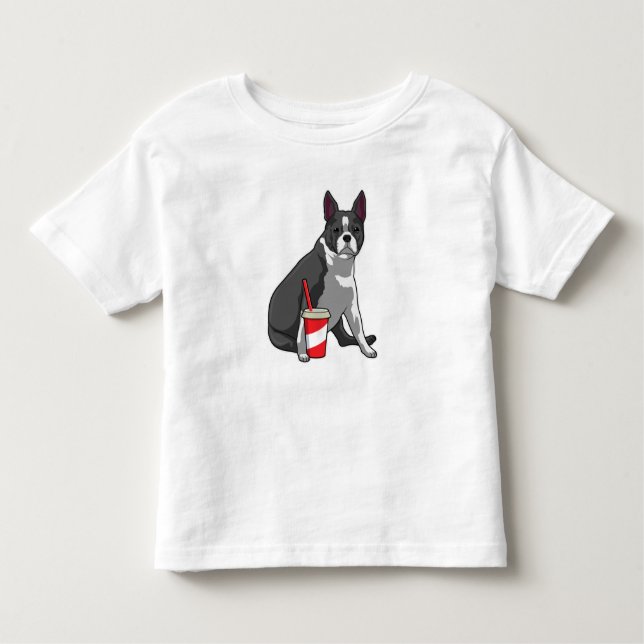 Boston Terrier med Drink T Shirt (Framsida)
