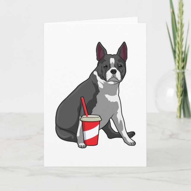 Boston Terrier med dryck Kort (Framsida)