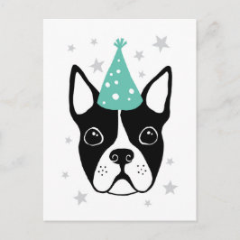 Boston terrier med födelsedags hatt födelse­dags­k inbjudan vykort
