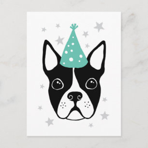 Boston terrier med födelsedags hatt födelsedagsk inbjudan vykort