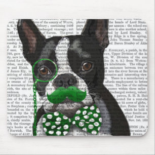 Boston Terrier med Grönt Mustache och fläck 2 Musmatta