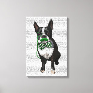 Boston Terrier med Grönt, mustache och spjutspetsa Canvastryck