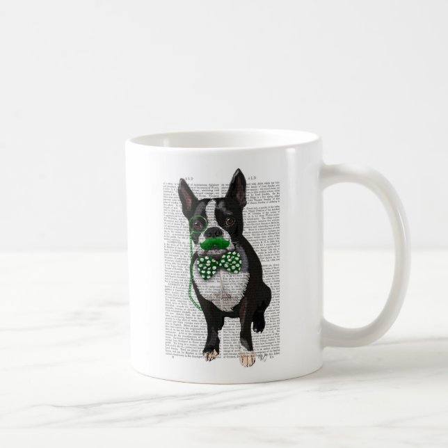 Boston Terrier med Grönt Mustache och Spotty 2 Kaffemugg (Höger)