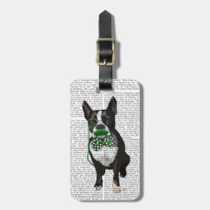 Boston Terrier med Grönt Mustache och Spotty Bagagebricka