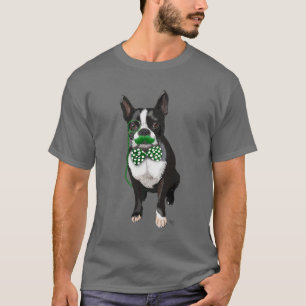 Boston Terrier med Grönt Mustache och Spotty Tee