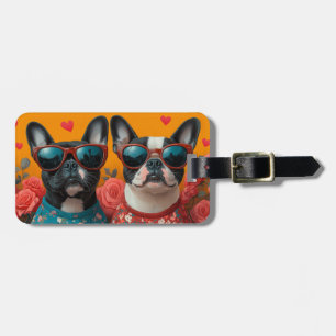Boston Terrier Med Hjärtrosor Alla Hjärtans Dag Bagagebricka
