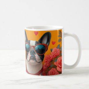 Boston Terrier Med Hjärtrosor Alla Hjärtans Dag Kaffemugg