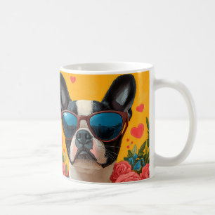 Boston Terrier Med Hjärtrosor Alla Hjärtans Dag Kaffemugg
