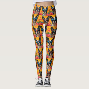 Boston Terrier Med Hjärtrosor Alla Hjärtans Dag Leggings