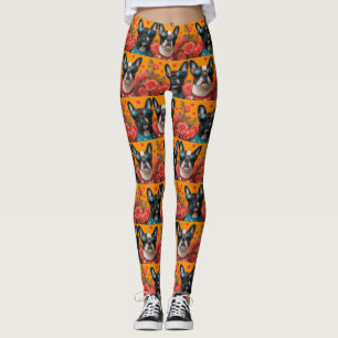 Boston Terrier Med Hjärtrosor Alla Hjärtans Dag Leggings