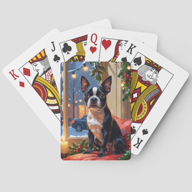 Boston Terrier med julen Ljus Helgdag Casinokort (Baksidan)