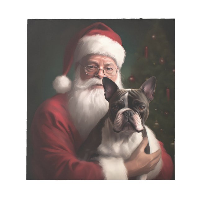 Boston Terrier med Jultomten julafton Anteckningsblock (Framsida)