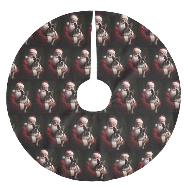 Boston Terrier med Jultomten julafton Julgransmatta Borstad Polyester (Framsidan)